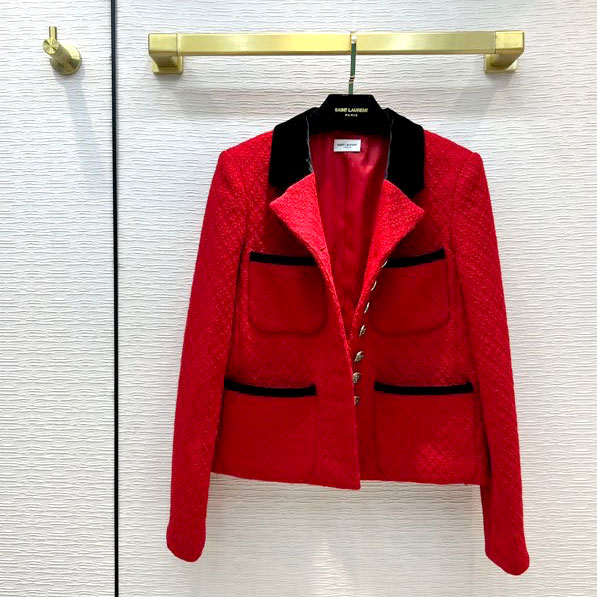 Áo dạ đỏ Chanel pha đen cao cấp