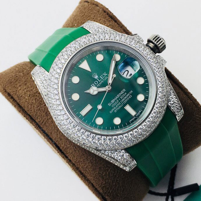 Đồng hồ Rolex mặt xanh viền nạm đá trắng Likeauth