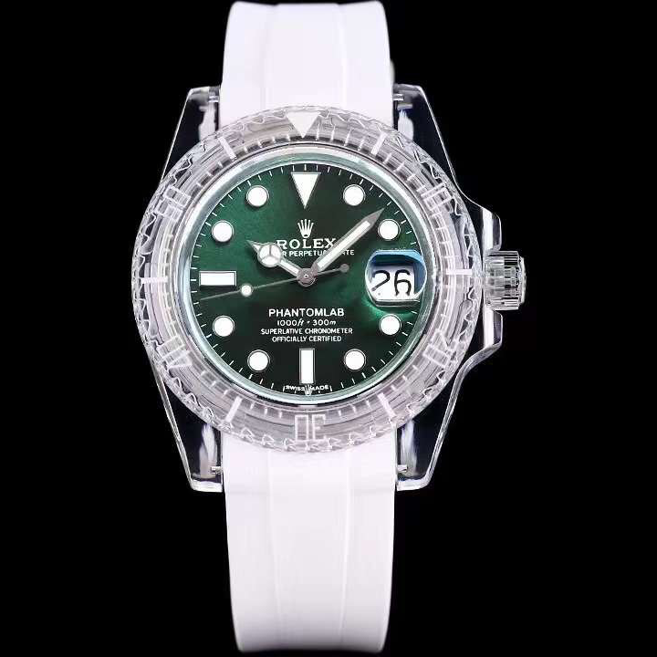 Đồng hồ Rolex mặt tròn màu sắc viền nhựa trong cao cấp