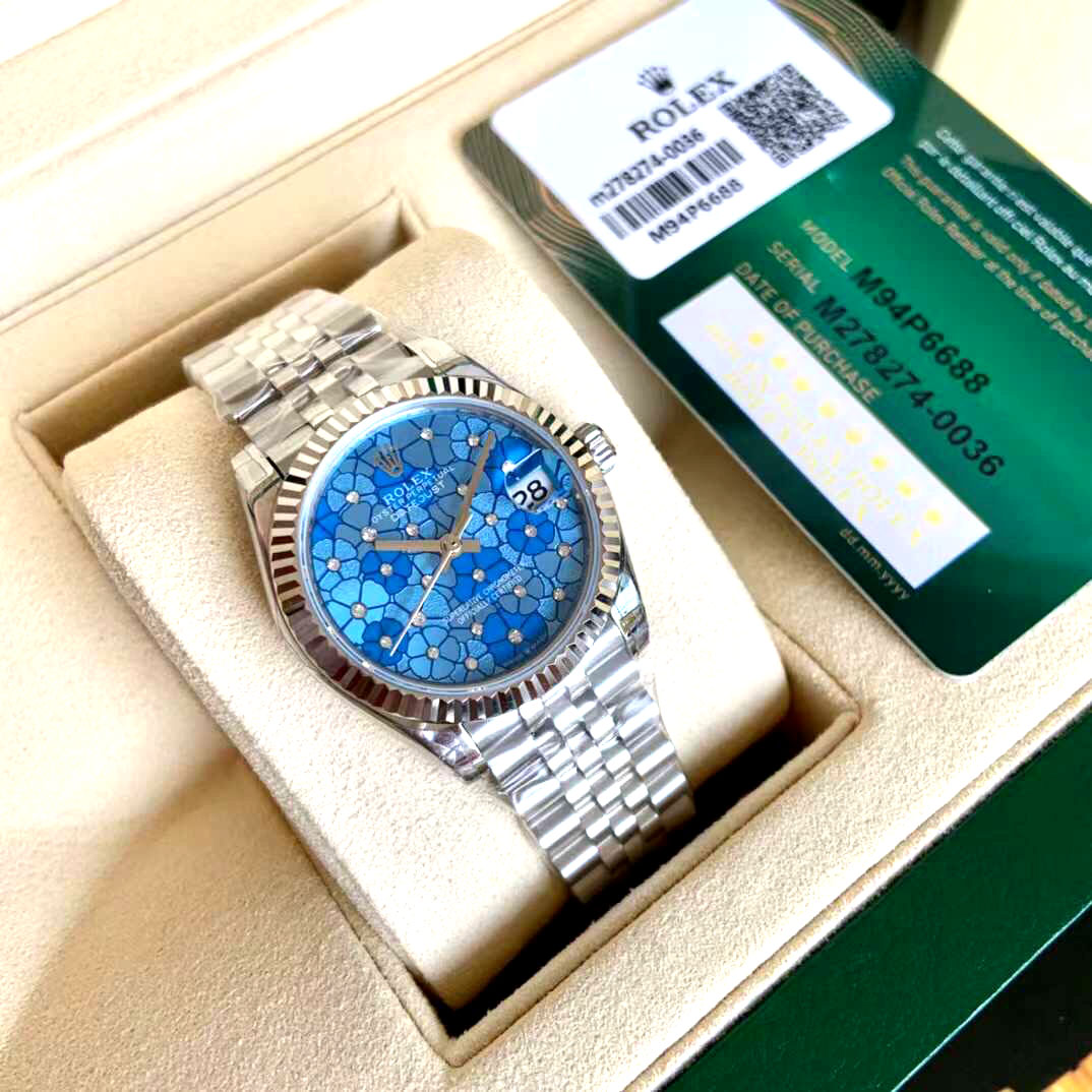 Đồng hồ Rolex mặt xanh họa tiết hoa likeauth