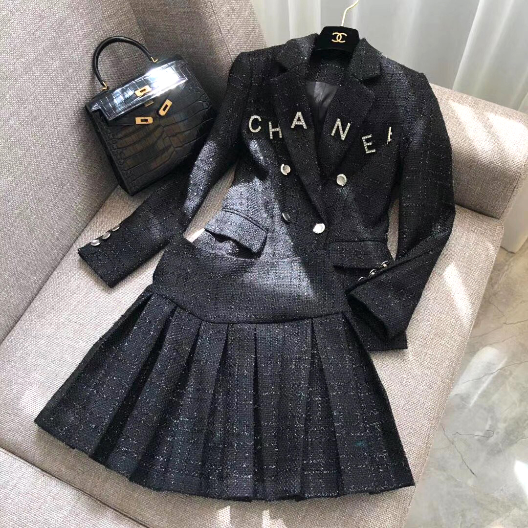 Set bộ váy dạ sếp ly Chanel cao cấp