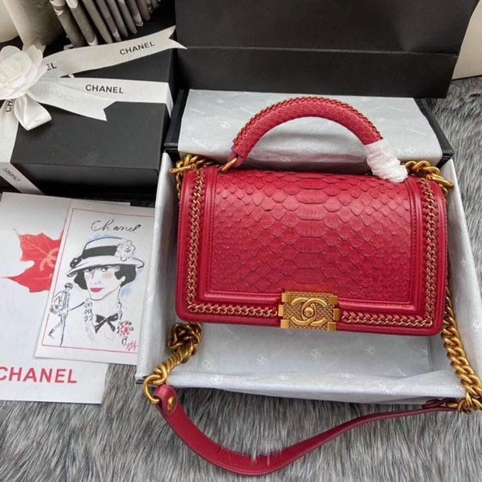 Túi xách Chanel boy da rắn xích vàng siêu cấp