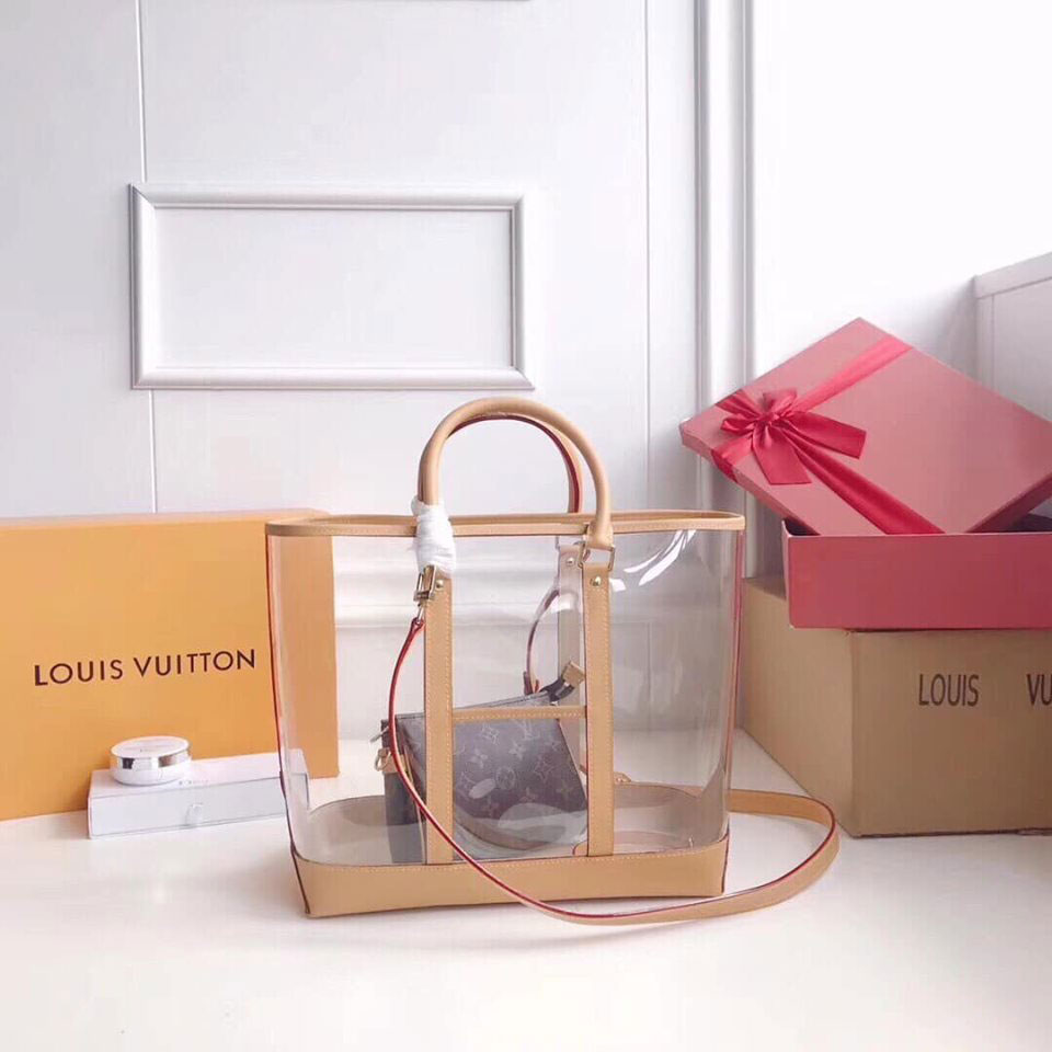 Túi xách nhựa trong viền da hiệu Louis Vuitton super vip