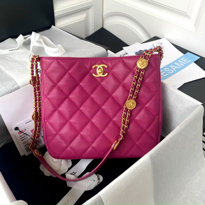Túi xách Chanel da sần hồng tím kéo khóa siêu cấp