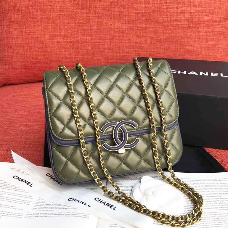 Túi xách Chanel trần trám viền xanh siêu cấp