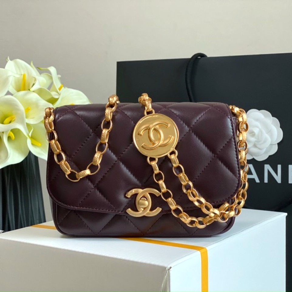 Túi Chanel xích vàng trần trám da mịn mềm siêu cấp