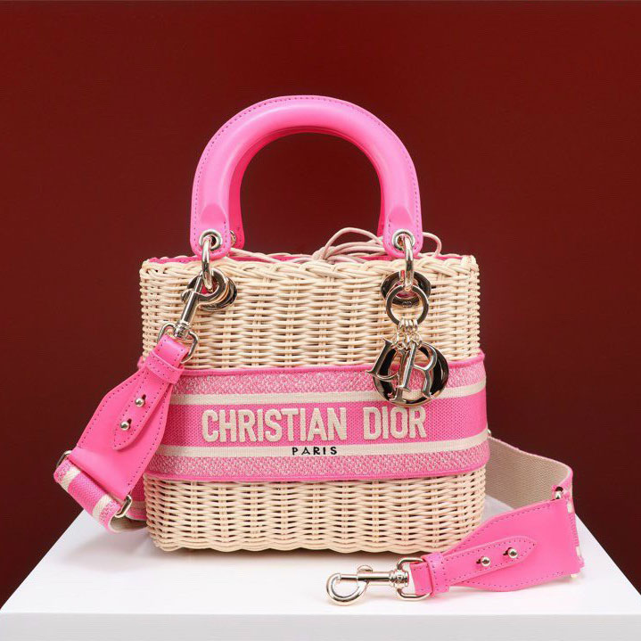 Túi xách Dior lady cói phối quai hồng siêu cấp