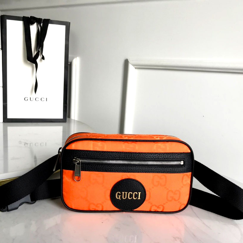 Túi nam hộp kéo khóa phối 2 màu cam đen hiệu Gucci 