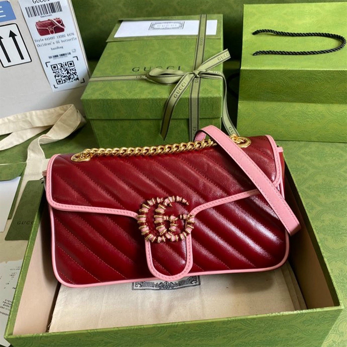 Túi xách Gucci đỏ trầm viền hồng siêu cấp