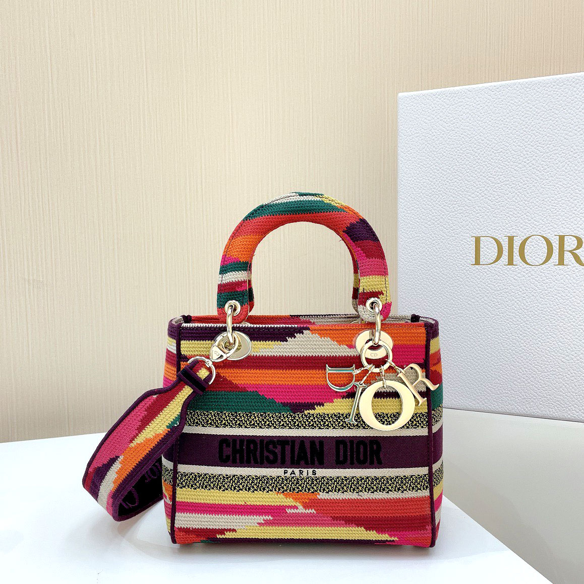 Túi xách Dior lady thổ cẩm phối màu siêu cấp