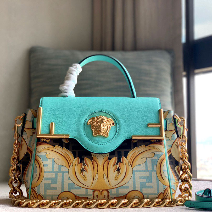 Túi xách cặp Versace logo vàng  phối 2 màu siêu cấp