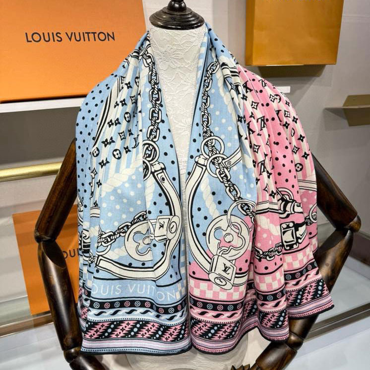 Khăn lụa họa tiết phối đủ màu Louis Vuittion siêu cấp