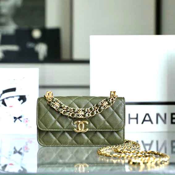 Túi xách Chanel cặp màu rêu khóa vàng siêu cấp