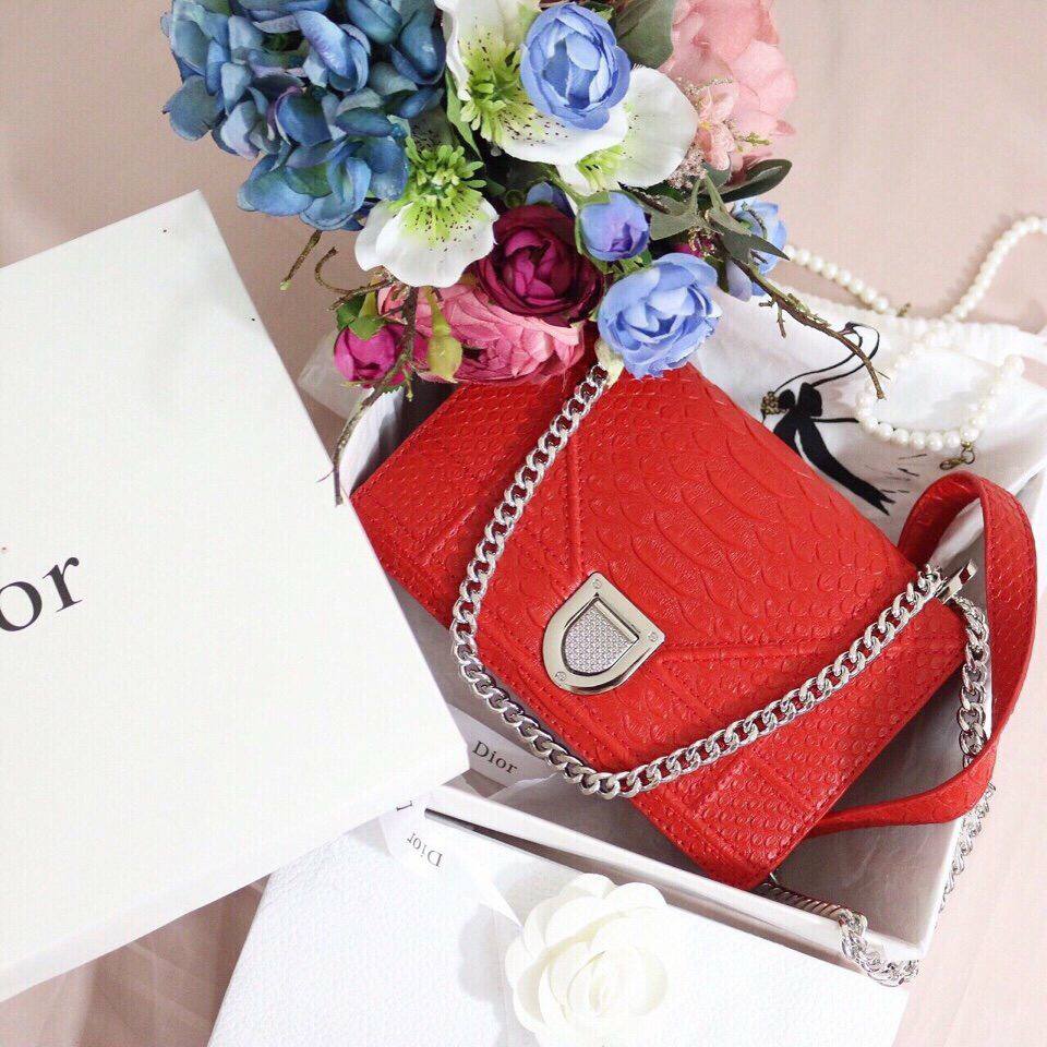 Túi xách Dior đỏ núm bạc