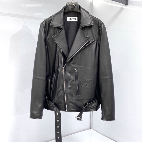 Áo da nam cao cấp 2 lớ cổ vest bẻ Loewe siêu cấp
