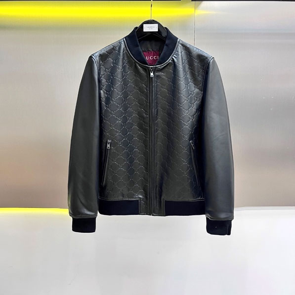 Áo da nam Gucci khắc chìm cổ mút cao cấp