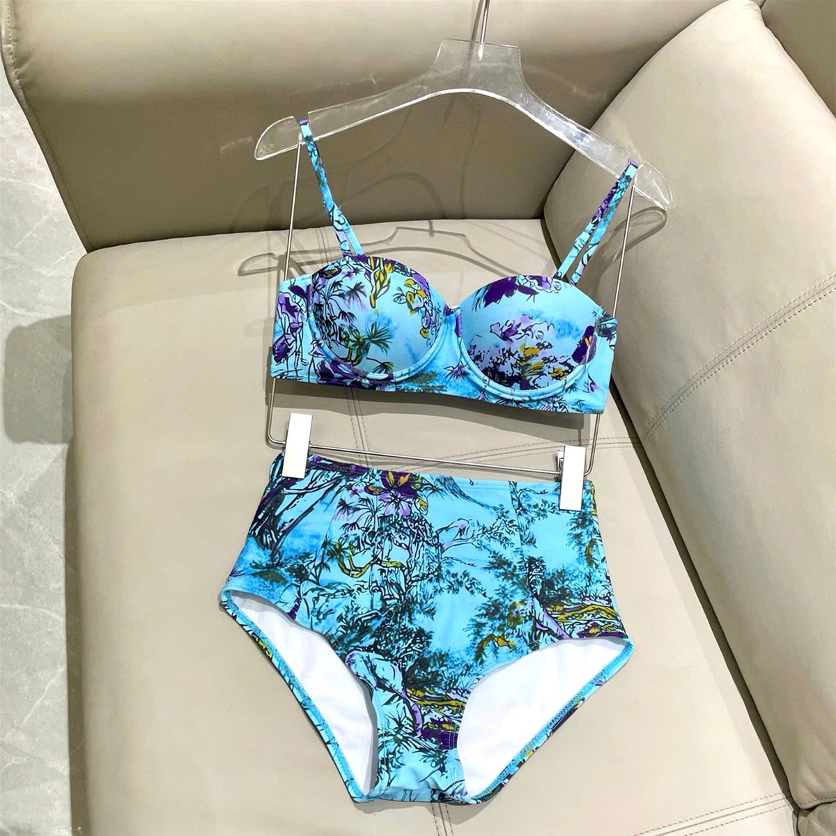 Set bộ đồ tắm dời hai dây họa tiết Dior cao cấp