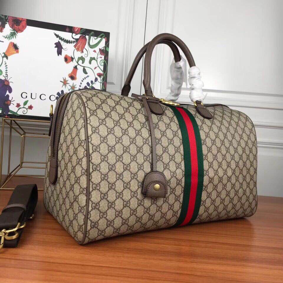 Túi xách Du lịch Gucci sọc vải đỏ VIP