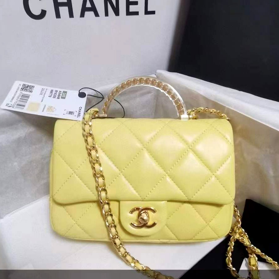 Túi xách Chanel xích vàng classic da mềm màu vàng chanh