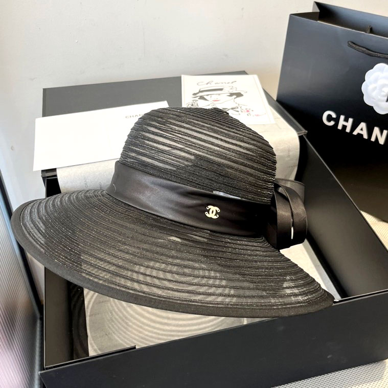 Mũ ren vành dộng Chanel đai nơ hoa cao cấp